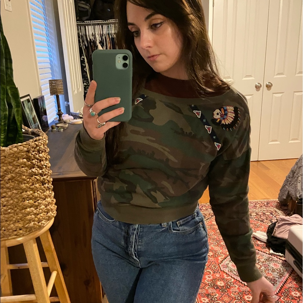 RL camo/native beaded embroidered sweatshirt